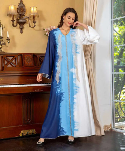 Tie-dye Embroidery Hotfix Rhinestone Kaftan Caftan Dress For Women Eid Dress And Celebration
