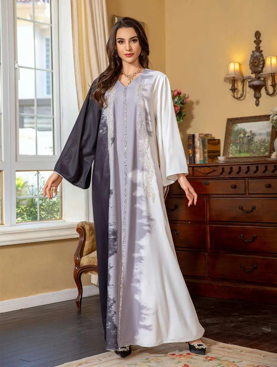 Tie-dye Embroidery Hotfix Rhinestone Kaftan Caftan Dress For Women Eid Dress And Celebration