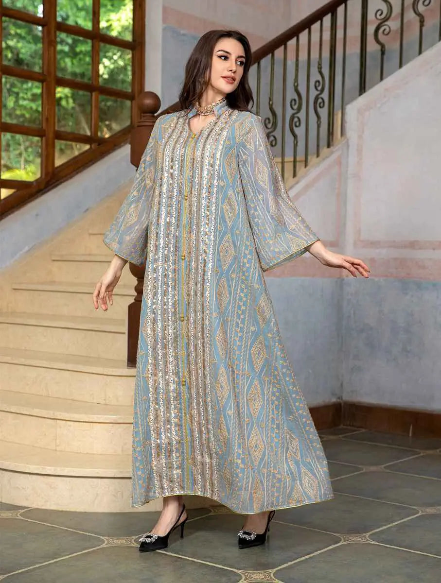 Eid Dress Sequins Embroidery Women Kaftan Caftan Dress