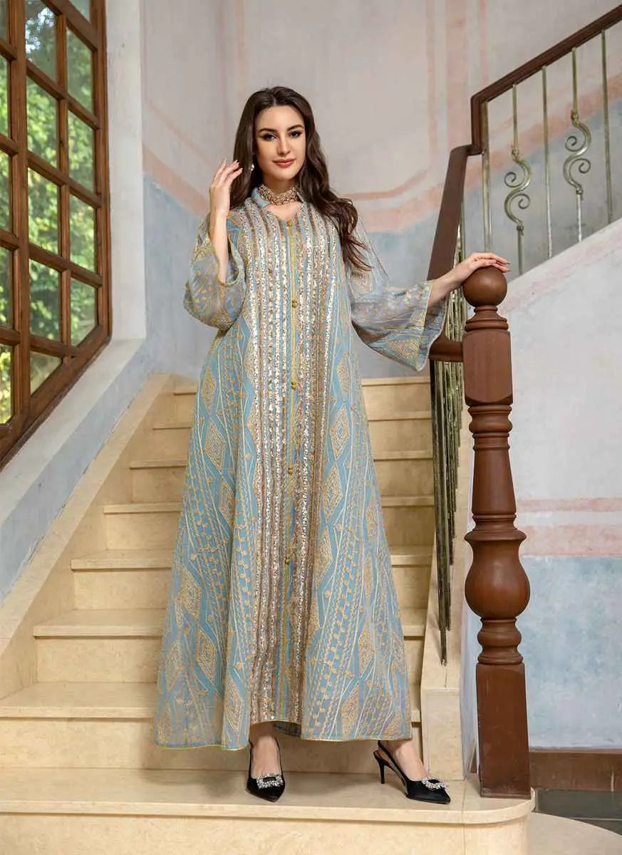 Eid Dress Sequins Embroidery Women Kaftan Caftan Dress