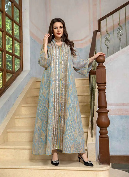 Eid Dress Sequins Embroidery Women Kaftan Caftan Dress