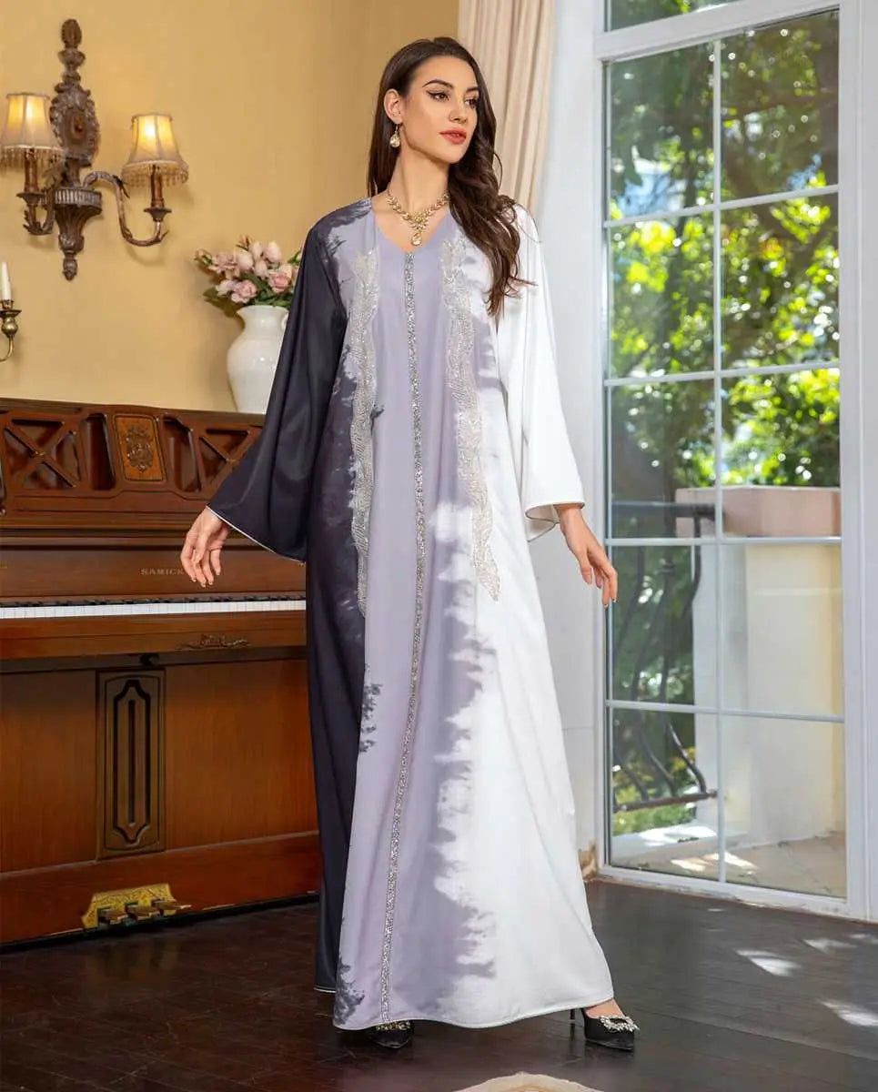 Tie-dye Embroidery Hotfix Rhinestone Kaftan Caftan Dress For Women Eid Dress And Celebration
