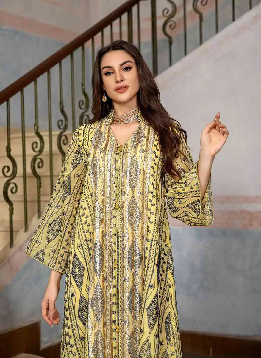 Eid Dress Sequins Embroidery Women Kaftan Caftan Dress