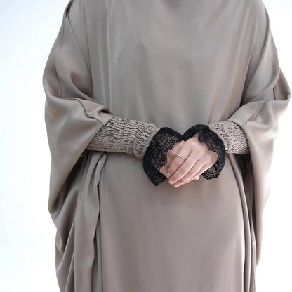 Satin Lace Cuffs Overhead Jilbab Abaya Prayer Dress