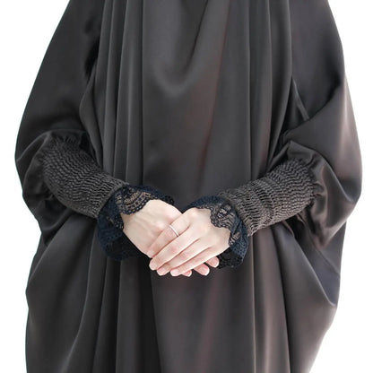 Satin Lace Cuffs Overhead Jilbab Abaya Prayer Dress