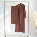 3 Pieces Set Wrinkle Fabric Cardigan Open Abaya Dress With Hijab