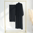 3 Pieces Set Wrinkle Fabric Cardigan Open Abaya Dress With Hijab