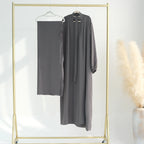 3 Pieces Set Wrinkle Fabric Cardigan Open Abaya Dress With Hijab