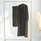 3 Pieces Set Wrinkle Fabric Cardigan Open Abaya Dress With Hijab