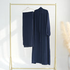 3 Pieces Set Wrinkle Fabric Cardigan Open Abaya Dress With Hijab