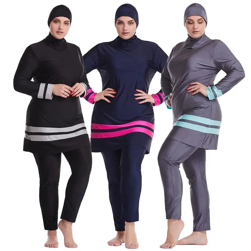 3 Pieces Set Plus Size Arab Muslim Women Halal Swimwear Swimsuit Islamic Burkinis