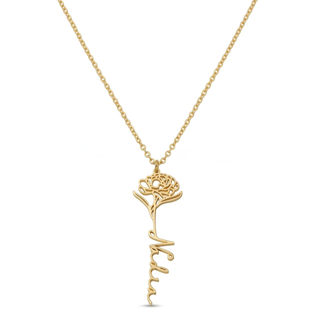 Personalized Name Necklace with Birth Flower
