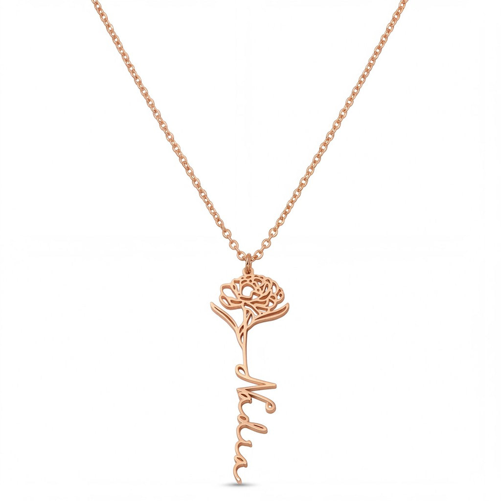 Personalized Name Necklace with Birth Flower