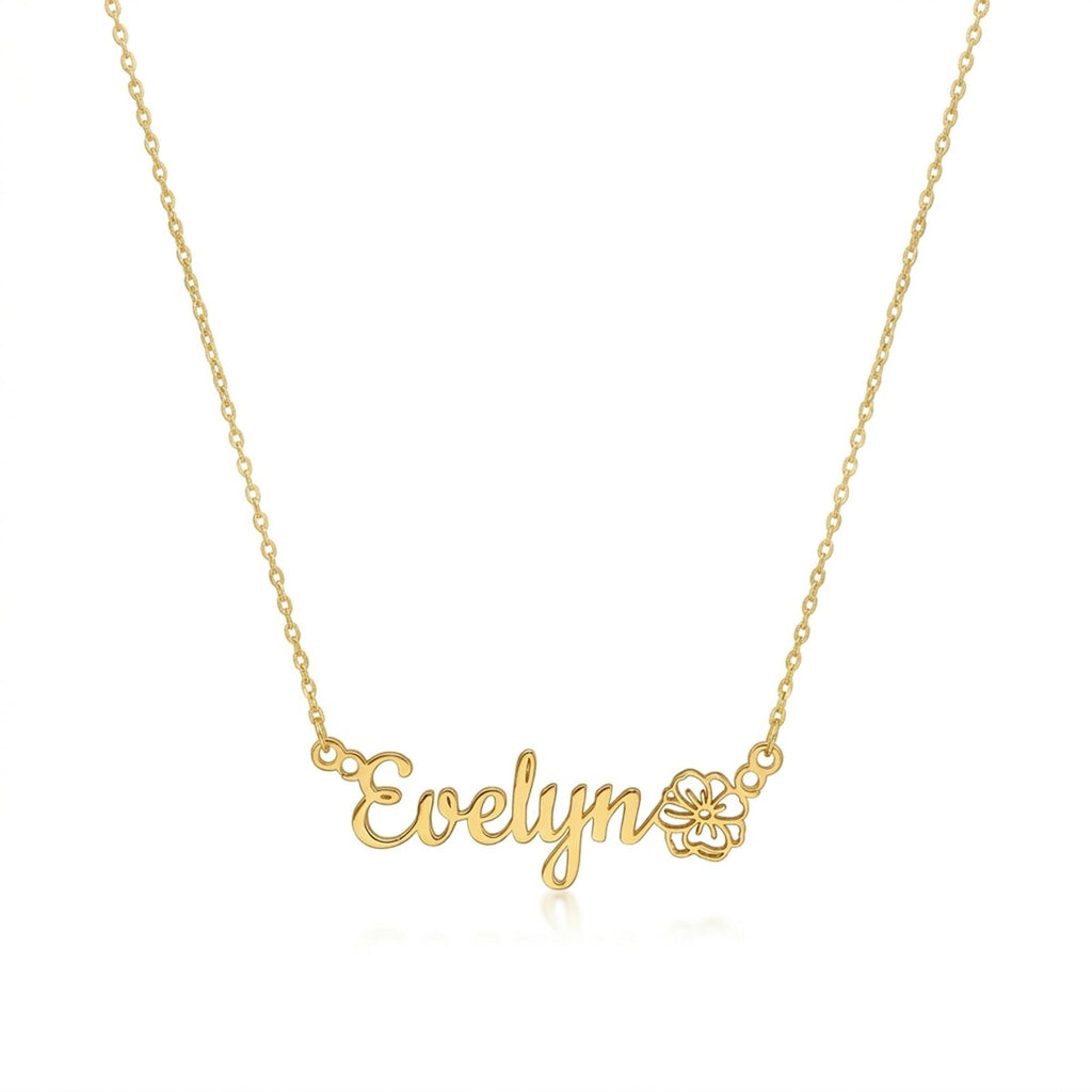 Personalized Name Necklace with Birth Flower Bouquet #3