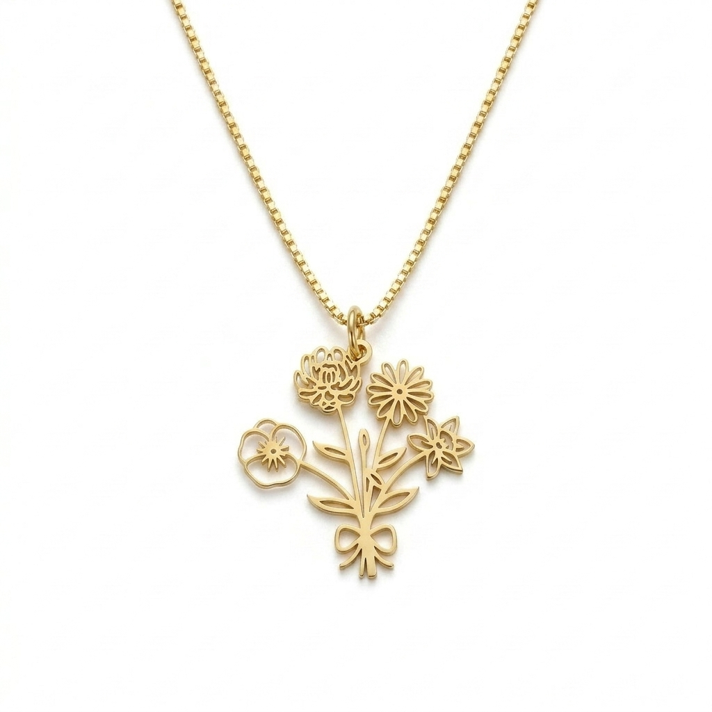 Birth Month Flower Necklace Jewelry For Mom, Grandma #118