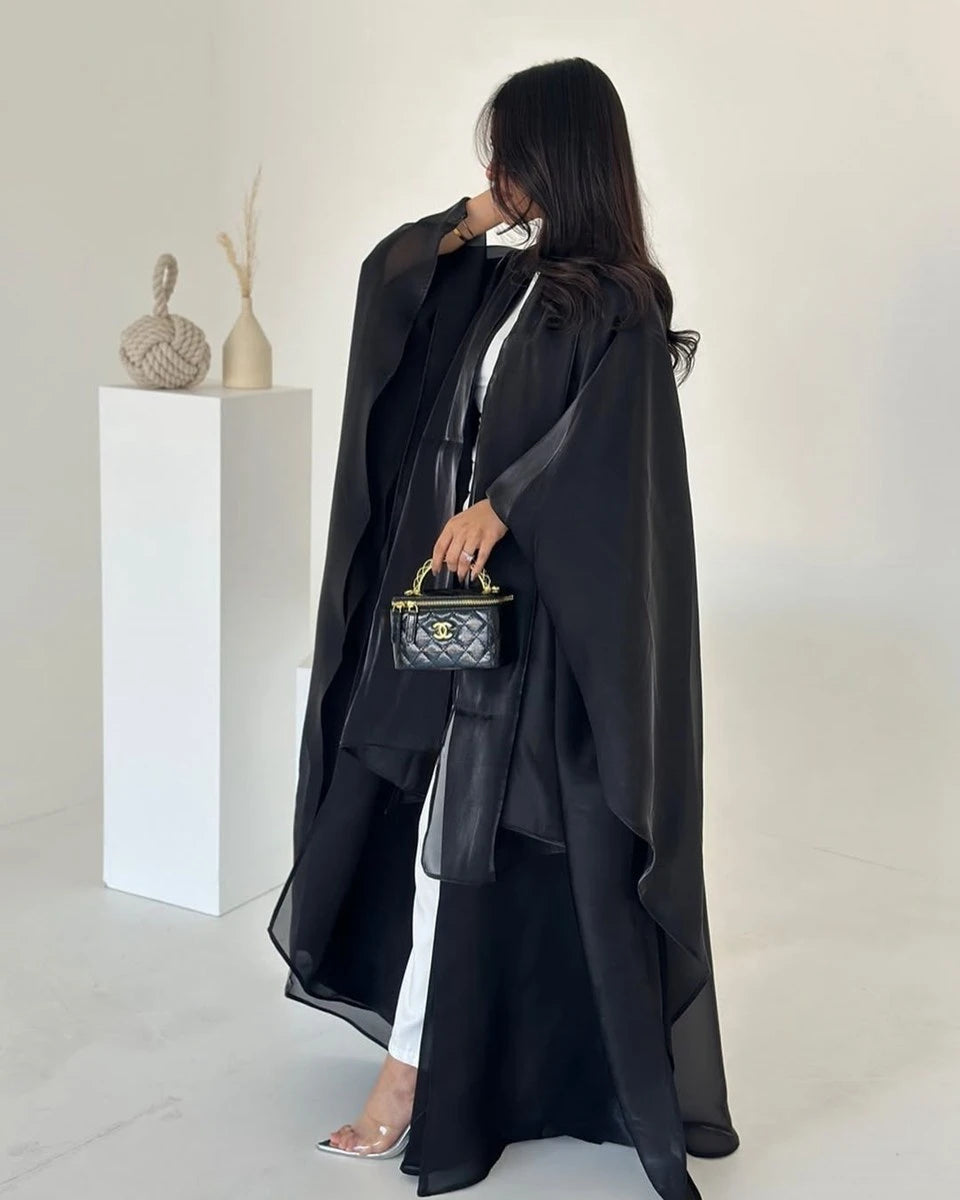 Shiny Satin Open Abaya Dress With Matching Hijab #25230