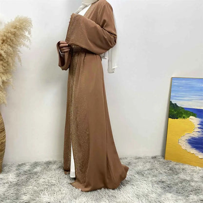 فستان عباية نيدا مفتوح مزين بجيوب وأحجار الراين