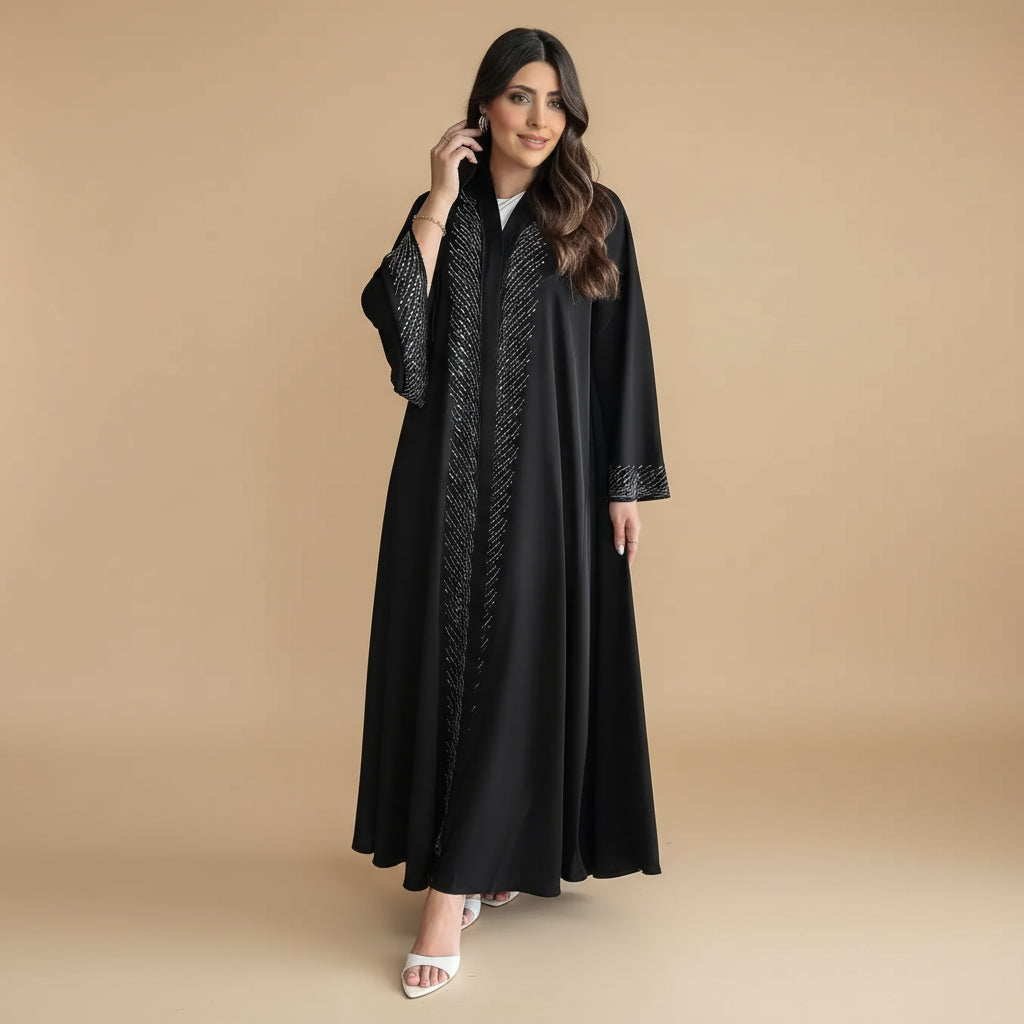 Muslim Women Hotfix Rhinestone Cardigan Open Abaya Dress #25251