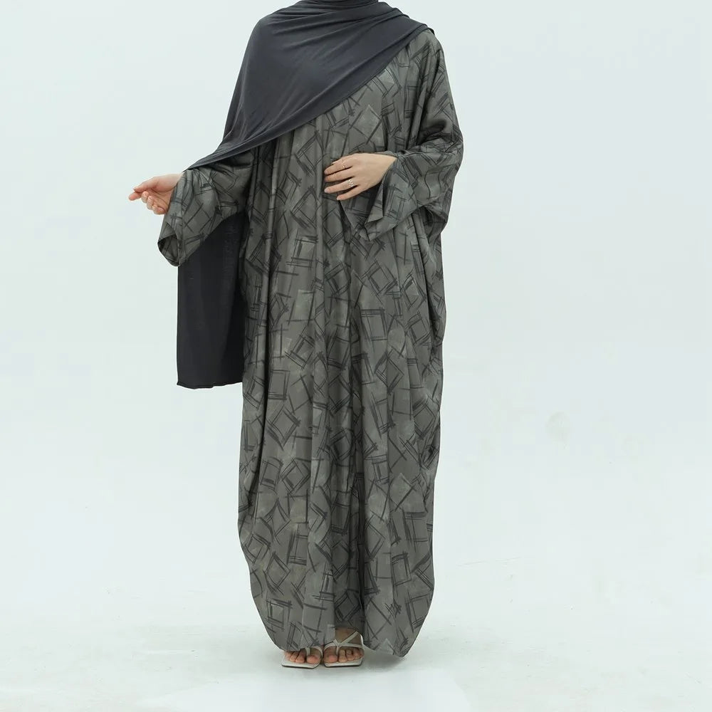 Middle East Dubai Printed Cardigan Open Abaya Dress #25983