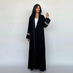 With Hijab Hotfix Rhinestones Beads Cardigan Open Abaya Dress