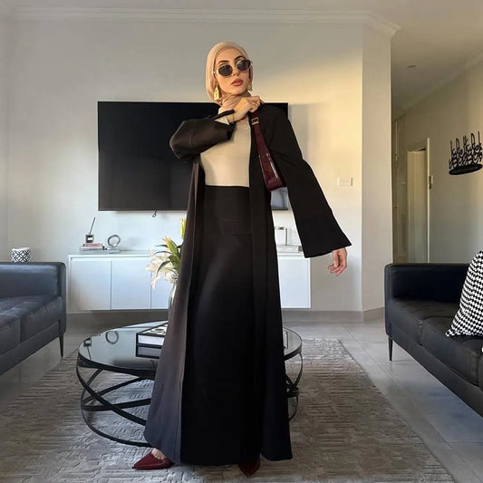 طقم عباية مفتوح مع تنورة للنساء المسلمات من قطعتين #251072