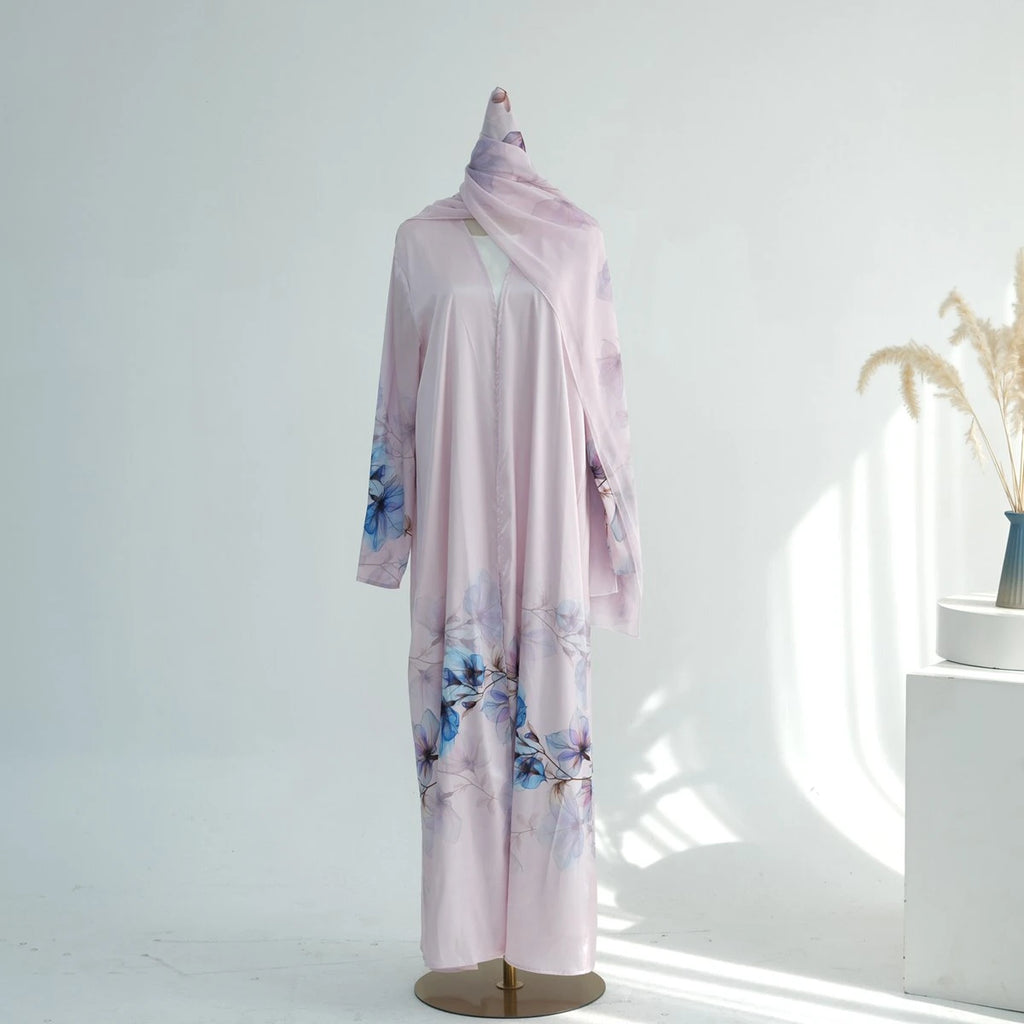 Middle East Arab Dubai Printed Open Abaya Dress With Hijab #251118