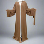Broken Twill Fabric Muslim Women Open Abaya Dress With Pocket