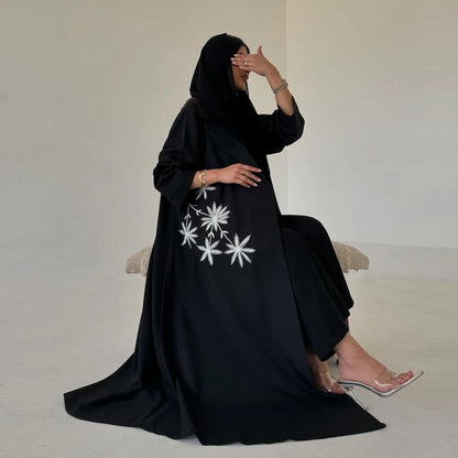 فستان كارديجان مفتوح من الأمام - تطريز - أسود - #25196