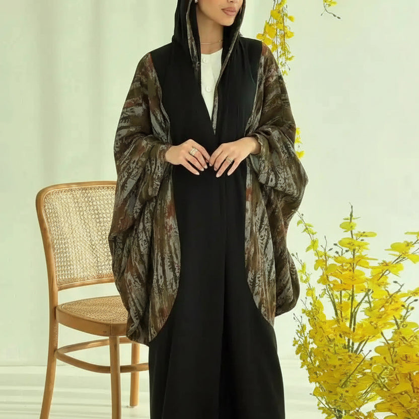 عباية نسائية مسلمة مفتوحة مع حجاب متناسق #25243