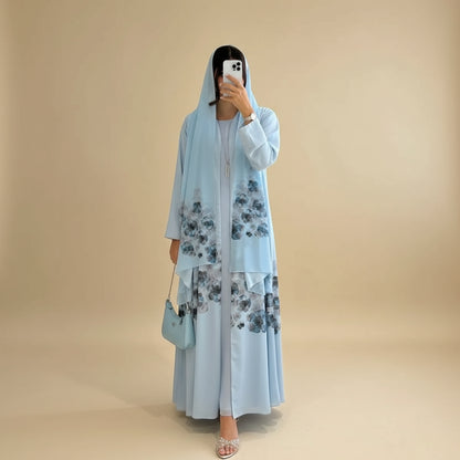 Middle East Arba Dubai Printed Open Abaya Dress With Hijab #251118
