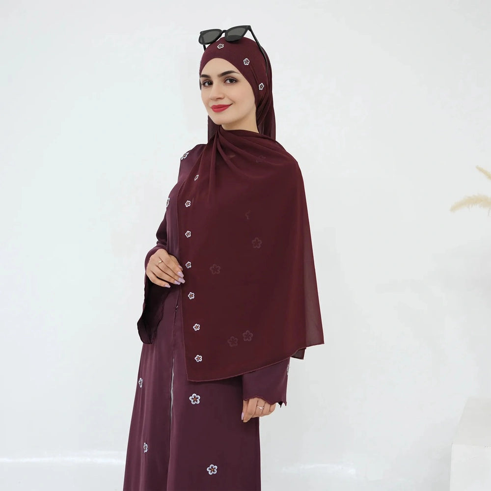 عباية فاخرة مطرزة مفتوحة مع حجاب متناسق #251027