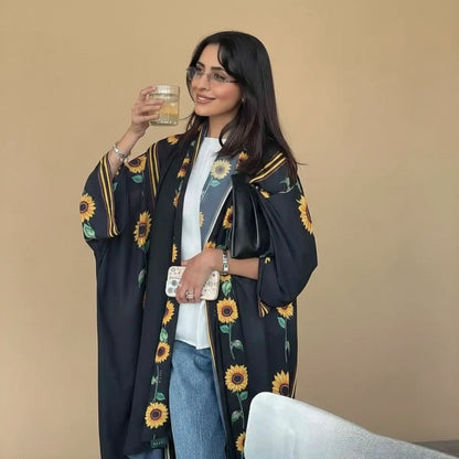 Muslim Women Printed Cardigan Open Abaya Dress With Matching Hijab #25254