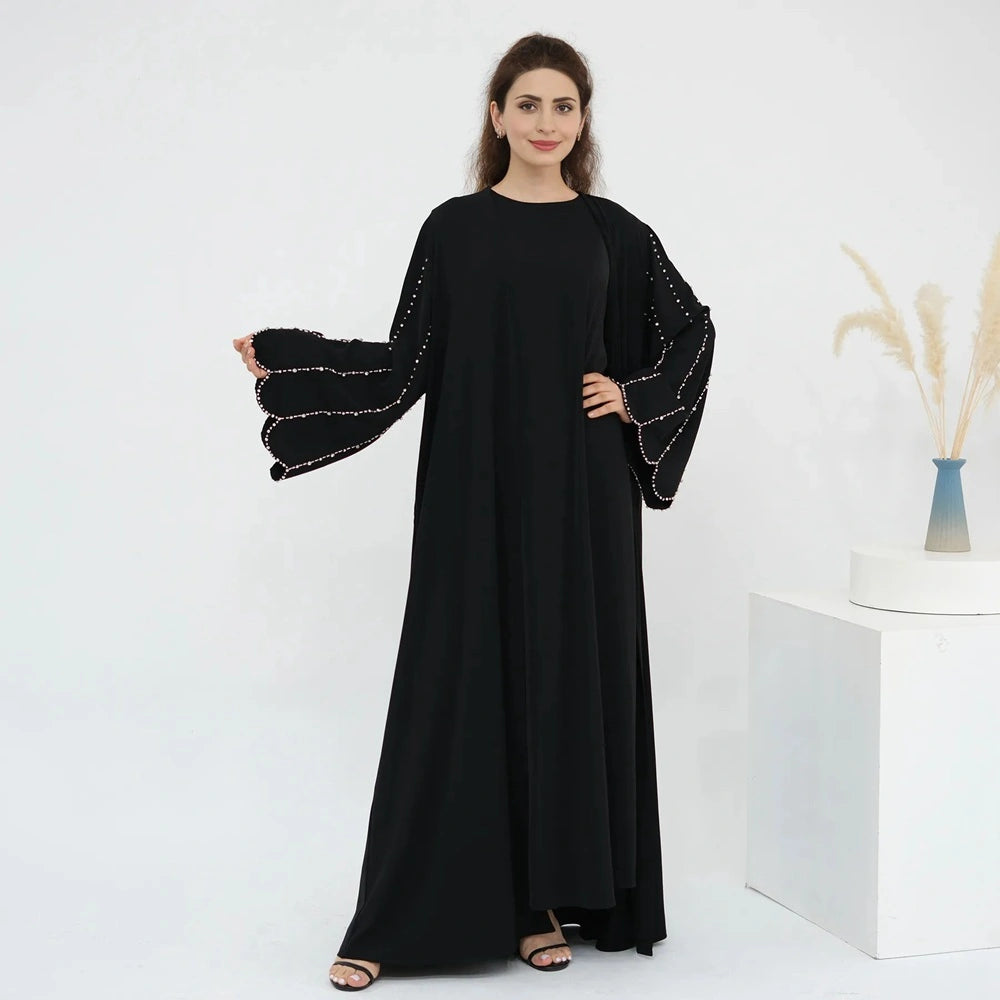 Hand-stitched Beads Nida Open Abaya Dress #251023