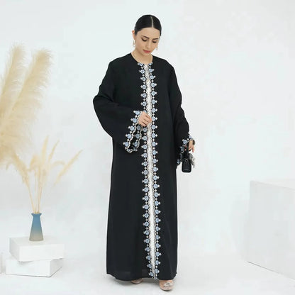 Floral Embroidery Nida Cardigan Open Abaya Dress #24909