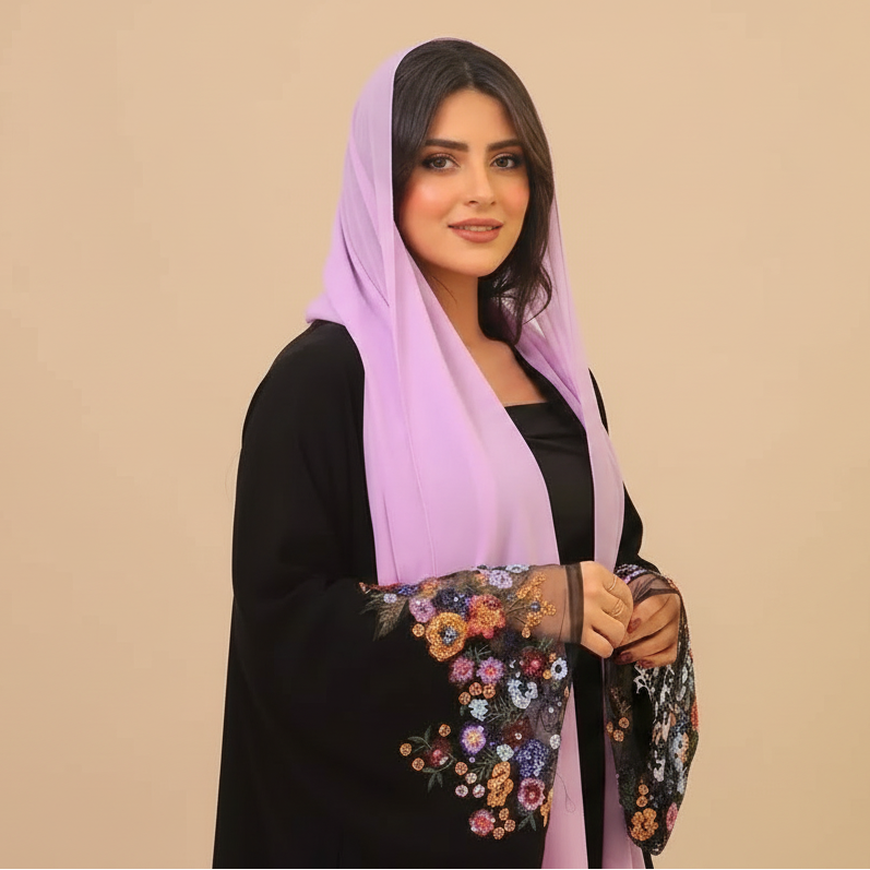 فستان عباية مفتوح بأكمام من الزهور مع حجاب #25208