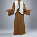 Broken Twill Fabric Muslim Women Open Abaya Dress With Pocket