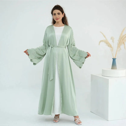 Hand-stitched Beads Nida Open Abaya Dress #251023