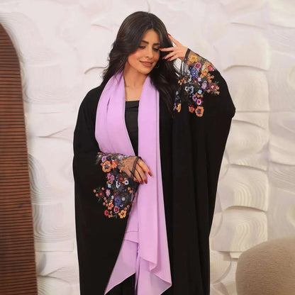 فستان عباية مفتوح بأكمام من الزهور مع حجاب #25208
