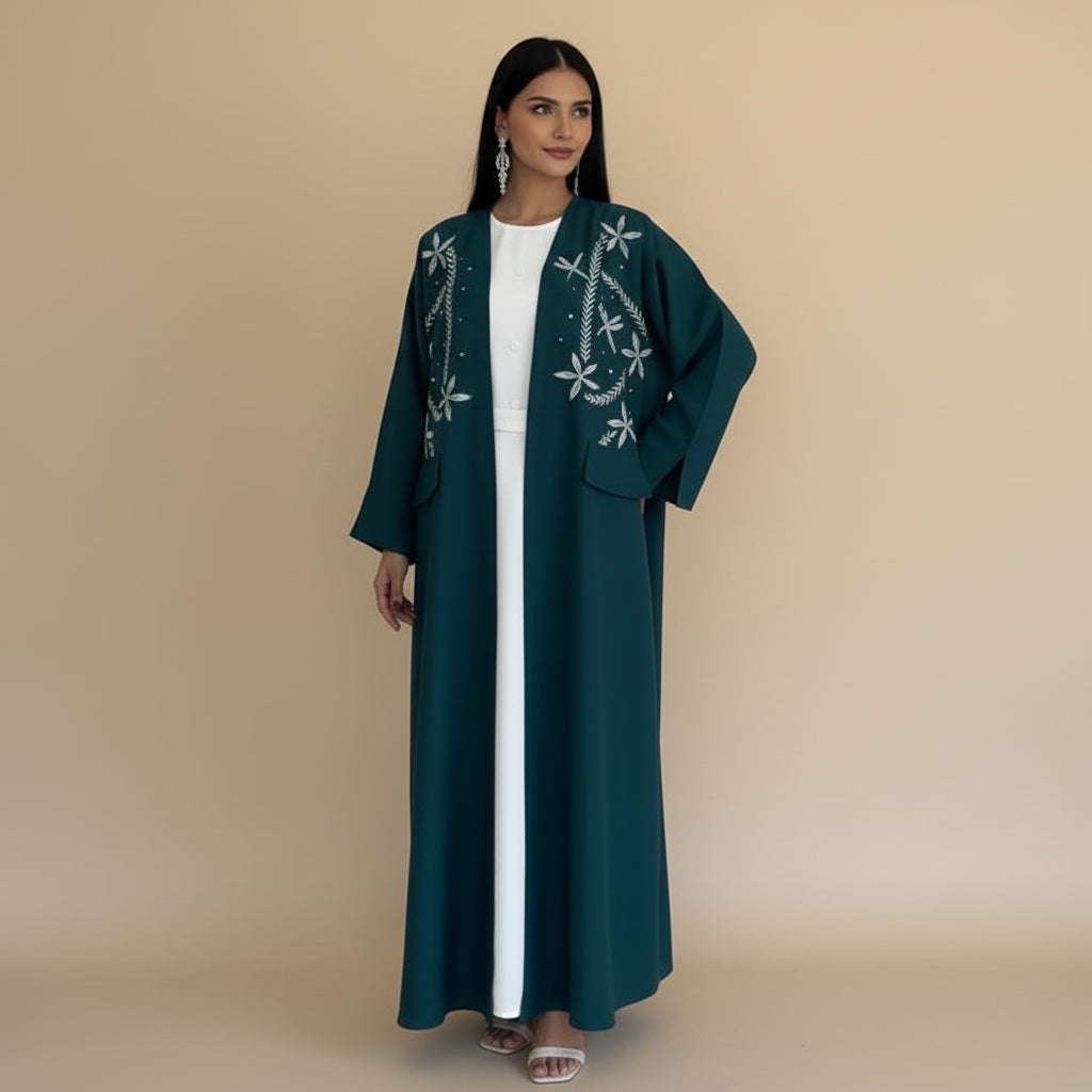 Embroidery Cardigan Open Abaya Dress #25213