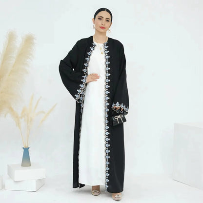 Floral Embroidery Nida Cardigan Open Abaya Dress #24909