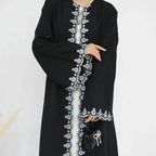 Floral Embroidery Nida Cardigan Open Abaya Dress #24909