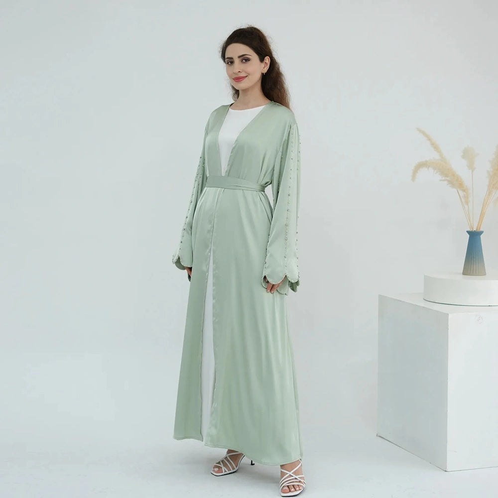 Hand-stitched Beads Nida Open Abaya Dress #251023