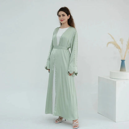 Hand-stitched Beads Nida Open Abaya Dress #251023