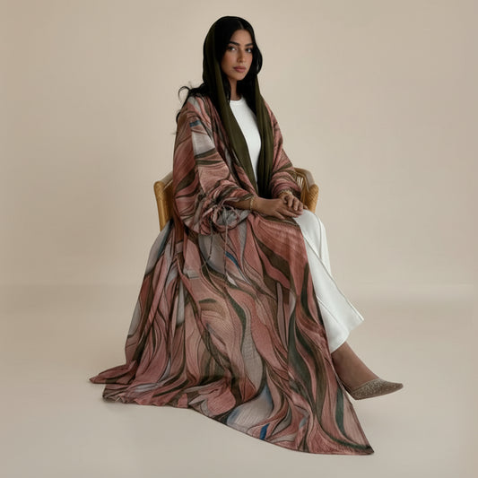 فستان عباية مفتوح من الأمام مع رباط للإغلاق #25207