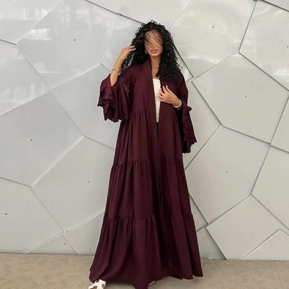 Embroidery Flare Sleeve Cardigan Open Abaya Dress #25232