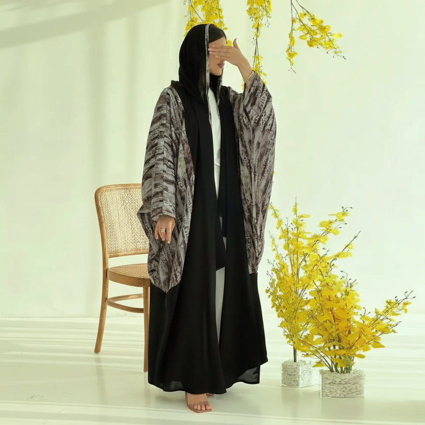 عباية نسائية مسلمة مفتوحة مع حجاب متناسق #25243