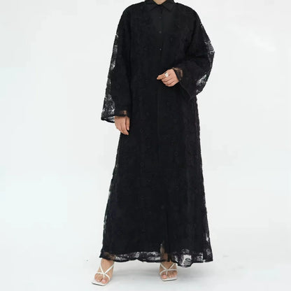 Luxury 3 Pieces Set Hand-stitched 3D Flowers Beads Open Abaya Dress Set With Hijab #251069