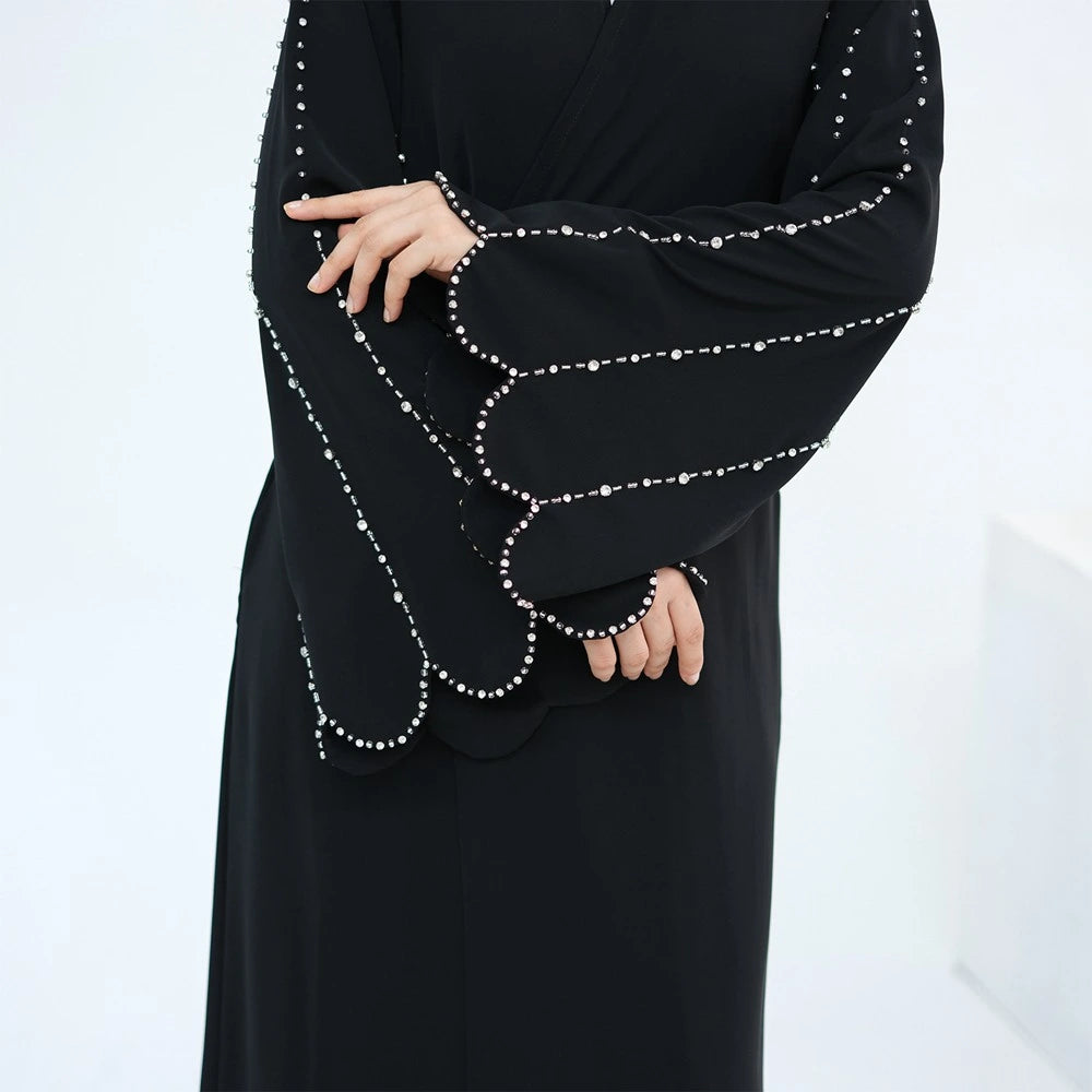Hand-stitched Beads Nida Open Abaya Dress #251023