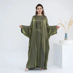 2 Pieces Set Glitter Cardigan Open Abaya Dress Set With Inner Sleeveless Dress #25808