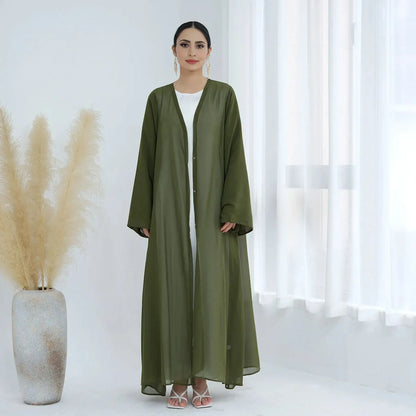 3 Pieces Set Open Abaya Dress Set With Inner Abaya Dress And Matching Hijab #25W842